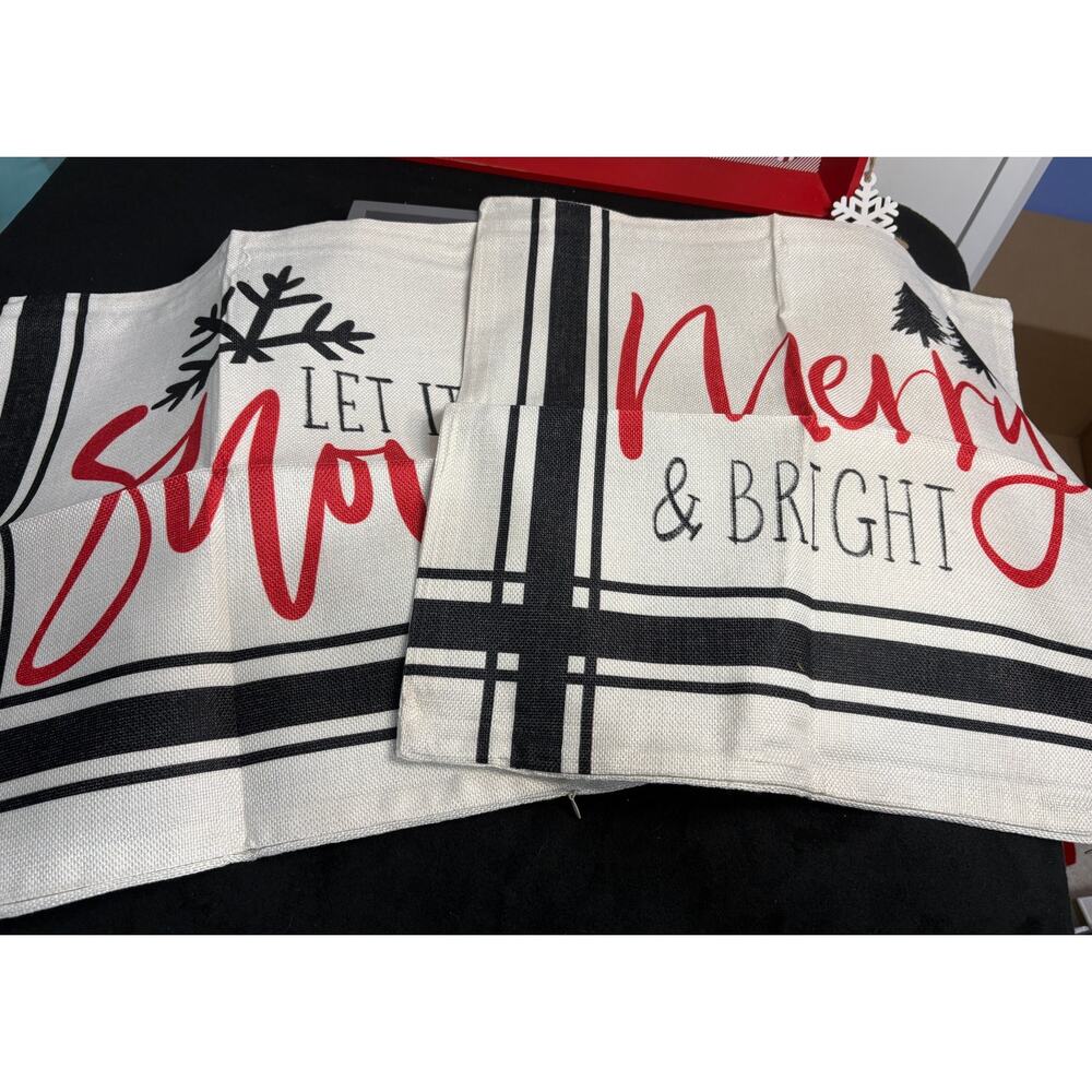 Set of 2 Christmas Pillow Covers 18” Let It Snow Merry & Bright NWT